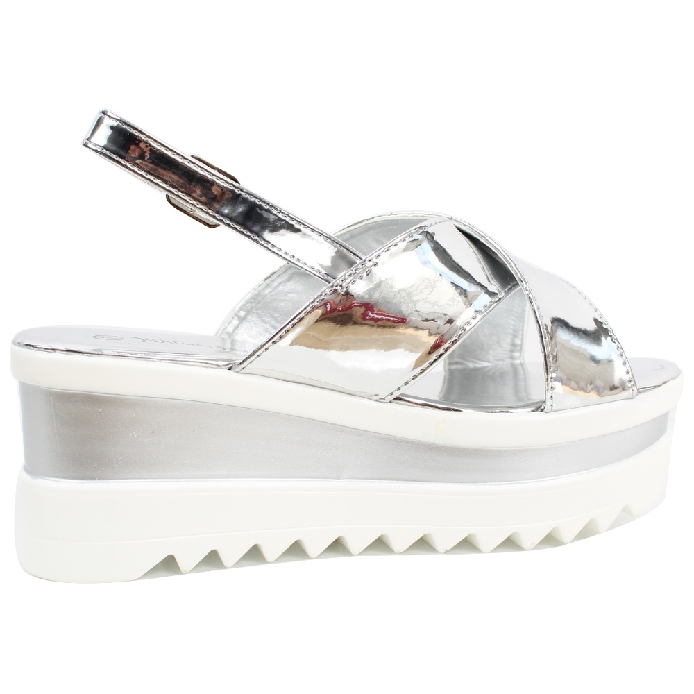 Silver Shimmer Open Toe Criss Cross Slingback - Picture 3 of 6